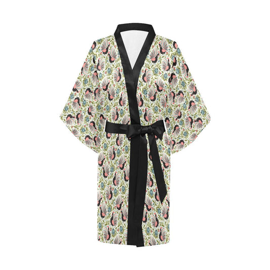 Rooster Print Design Women Short Kimono Robe