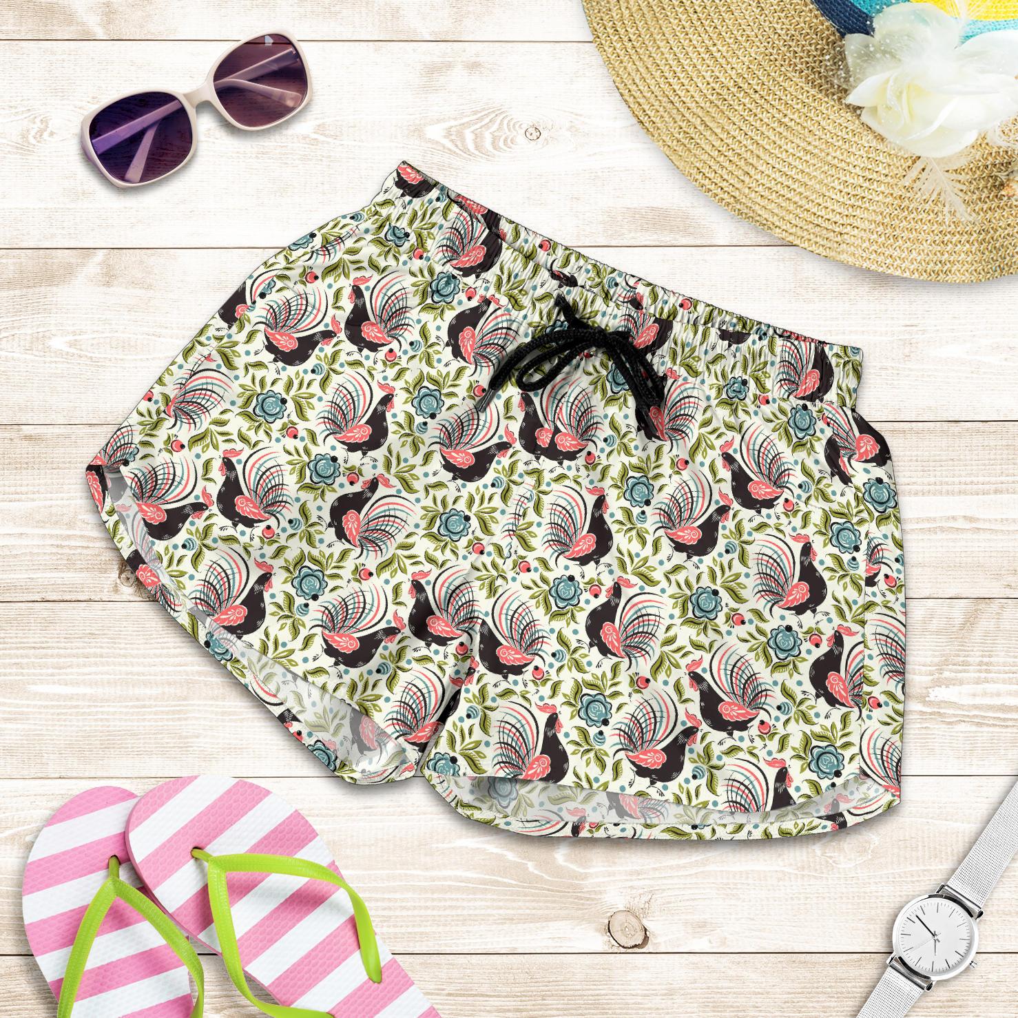 Rooster Print Design Women Shorts-JTAMIGO.COM