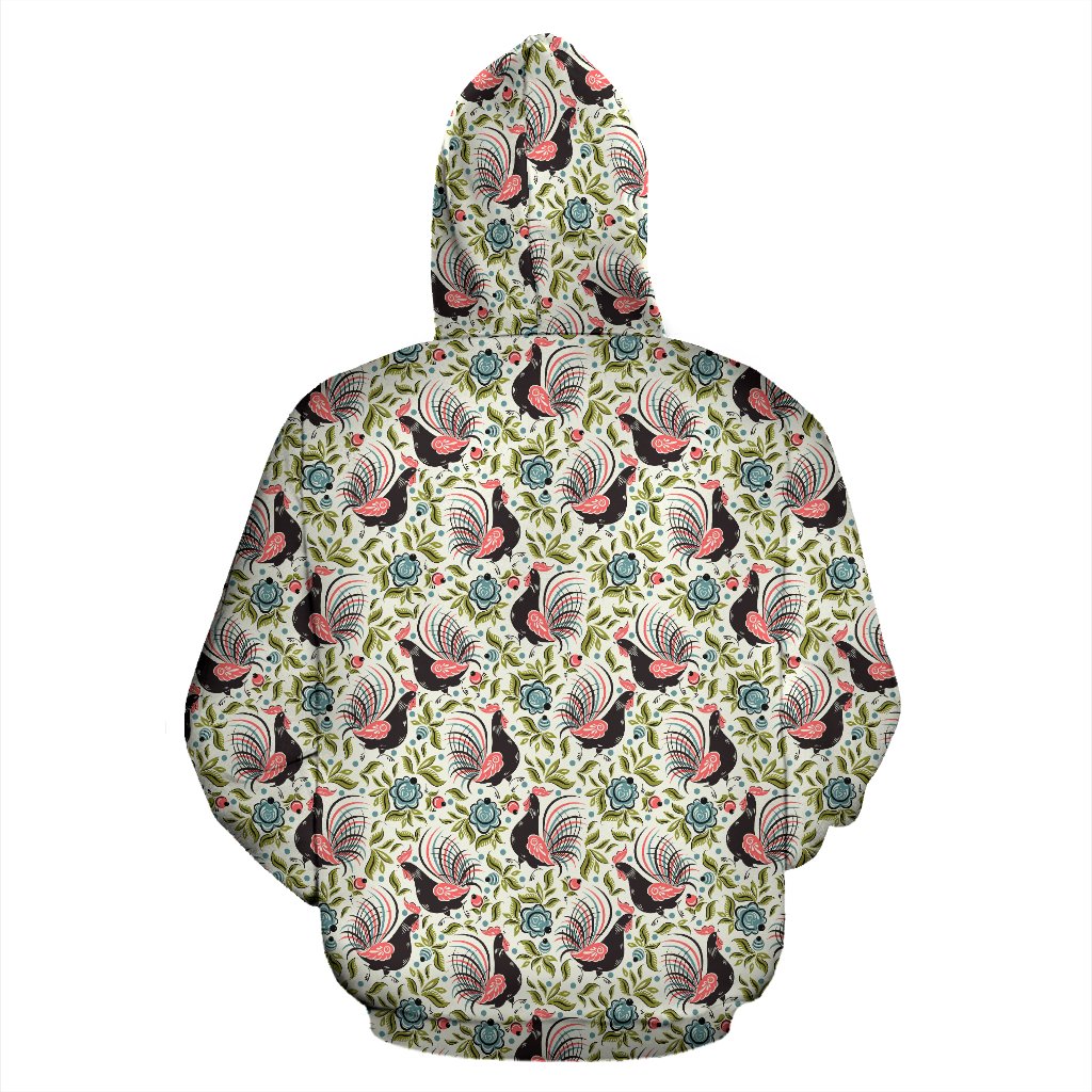 Rooster Print Design Zip Up Hoodie