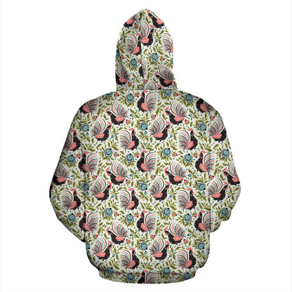Rooster Print Design Zip Up Hoodie