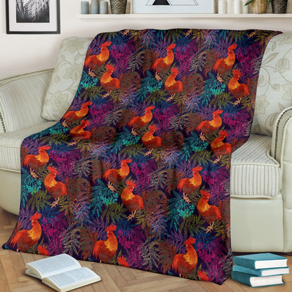 Rooster Print Style Fleece Blanket