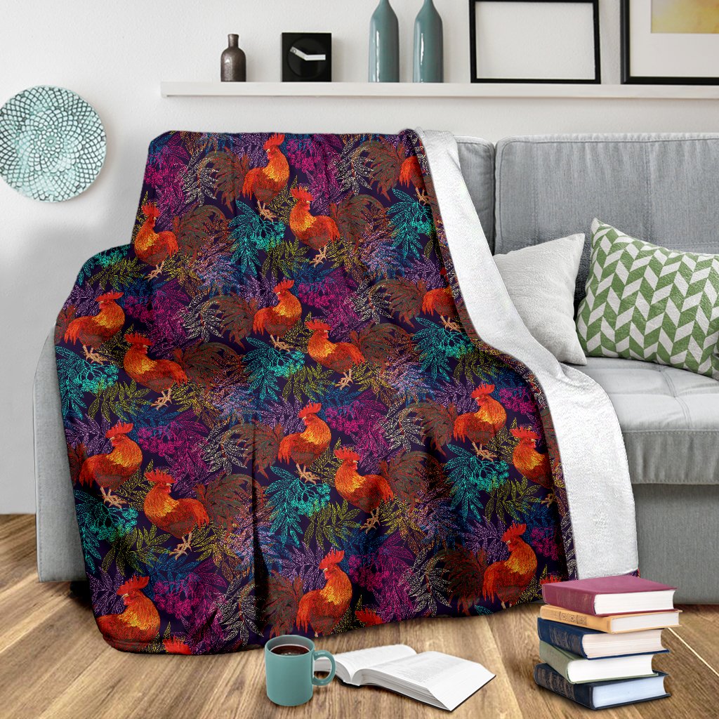 Rooster Print Style Fleece Blanket