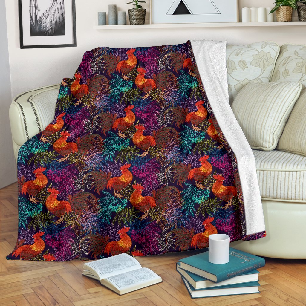 Rooster Print Style Fleece Blanket