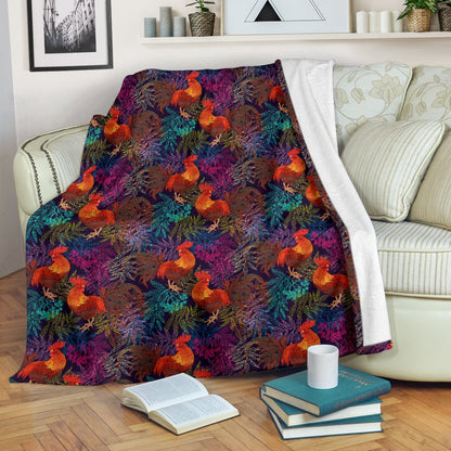Rooster Print Style Fleece Blanket