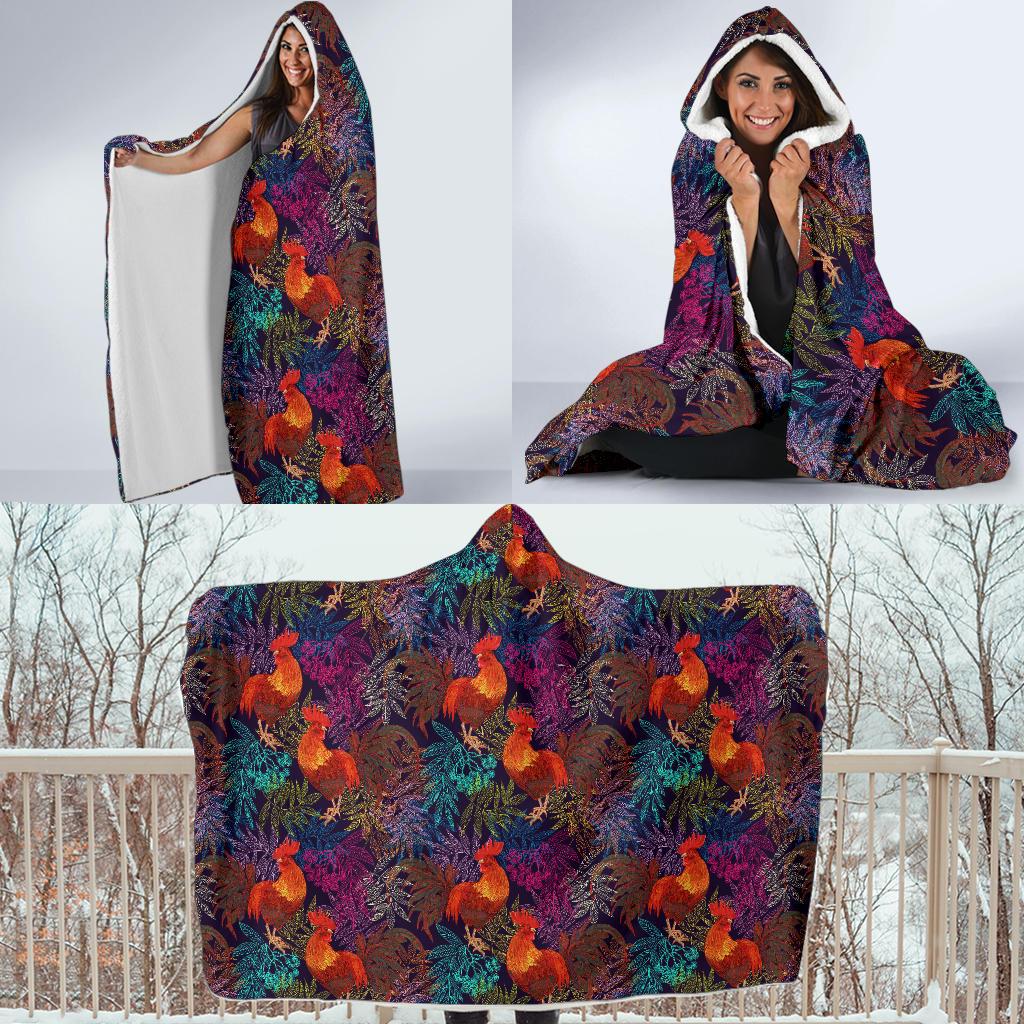 Rooster Print Style Hooded Blanket-JTAMIGO.COM