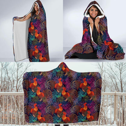 Rooster Print Style Hooded Blanket-JTAMIGO.COM