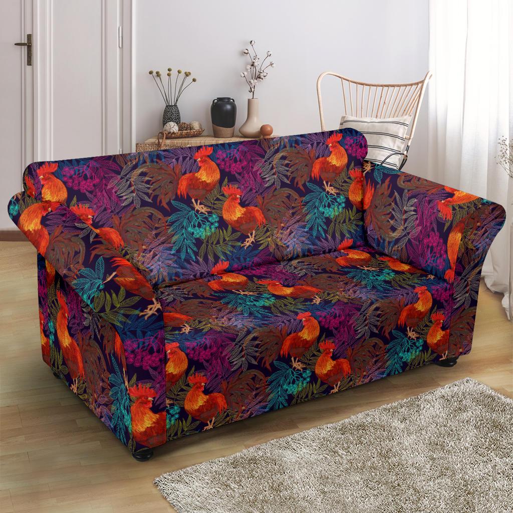 Rooster Print Style Loveseat Slipcover-JTAMIGO.COM
