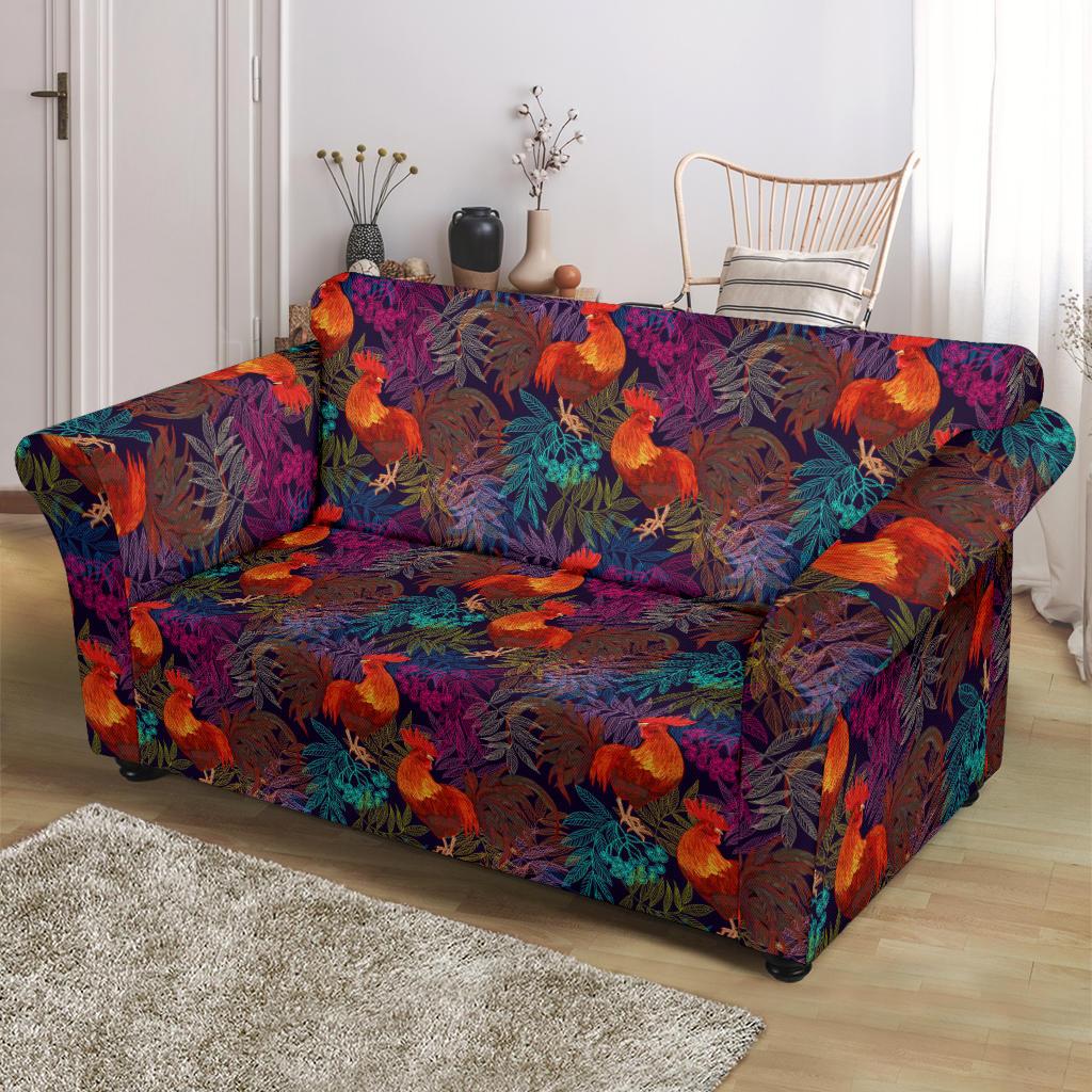 Rooster Print Style Loveseat Slipcover-JTAMIGO.COM