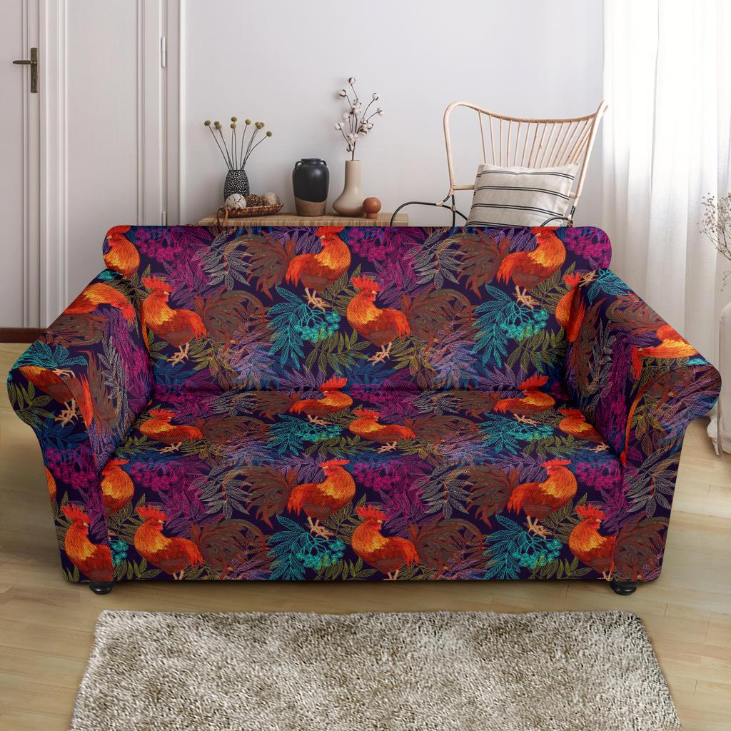 Rooster Print Style Loveseat Slipcover-JTAMIGO.COM