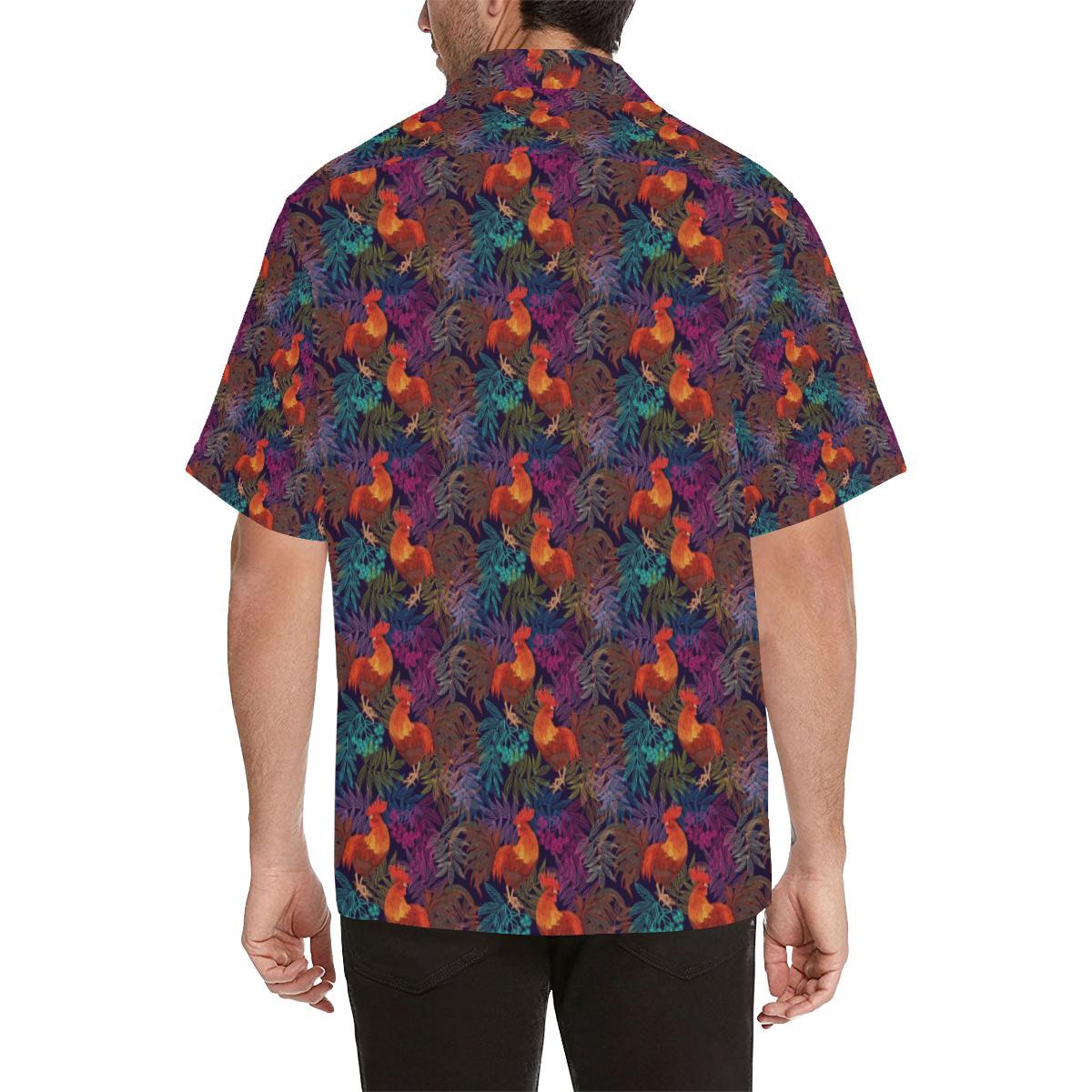 Rooster Print Style Men Aloha Hawaiian Shirt