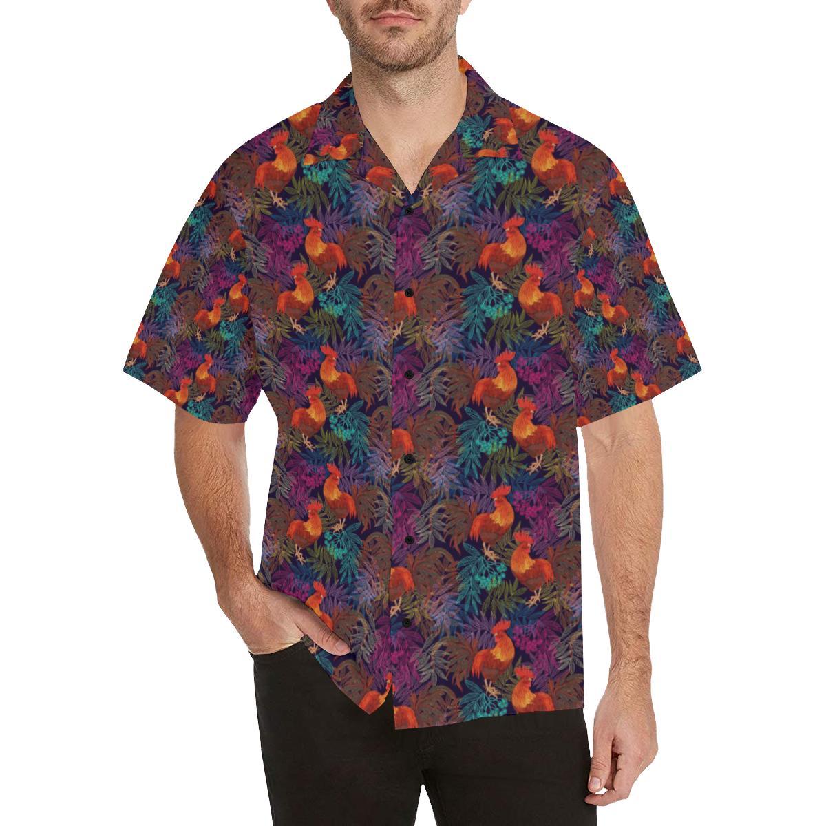 Rooster Print Style Men Aloha Hawaiian Shirt