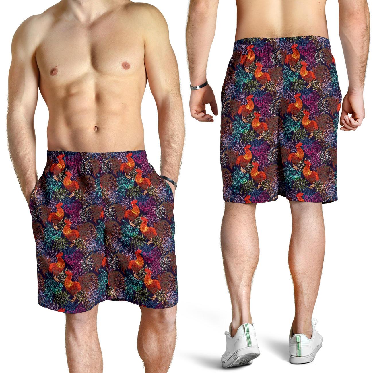 Rooster Print Style Mens Shorts-JTAMIGO.COM