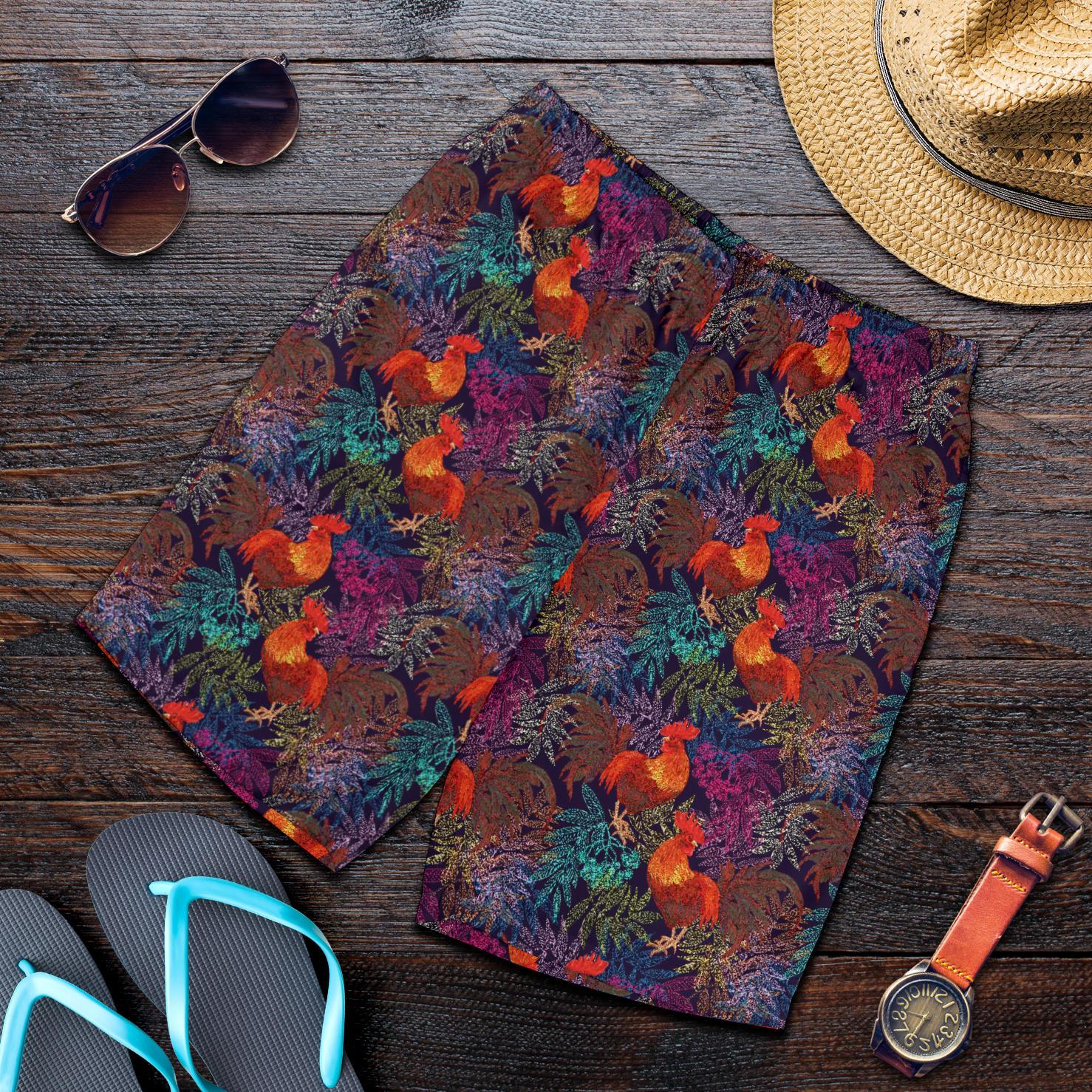 Rooster Print Style Mens Shorts-JTAMIGO.COM