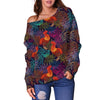 Rooster Print Style Off Shoulder Sweatshirt