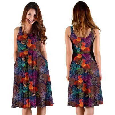 Rooster Print Style Sleeveless Dress