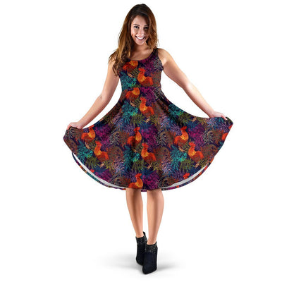 Rooster Print Style Sleeveless Dress