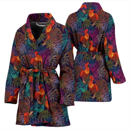 Rooster Print Style Women Bath Robe-JTAMIGO.COM