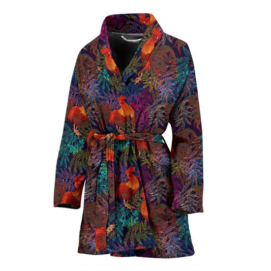Rooster Print Style Women Bath Robe-JTAMIGO.COM