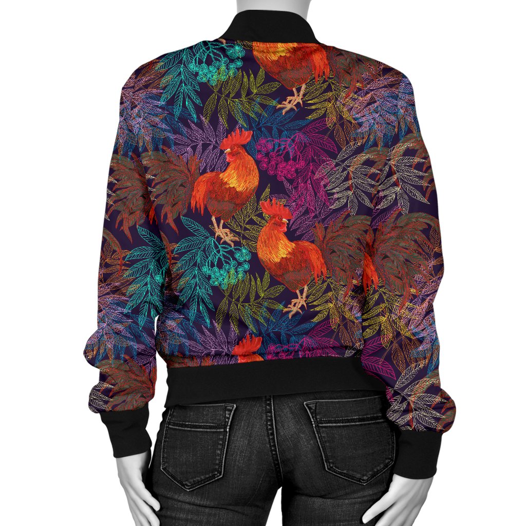 Rooster Print Style Women Casual Bomber Jacket