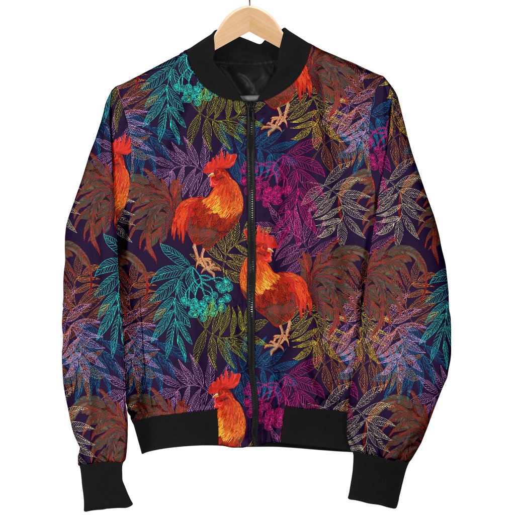 Rooster Print Style Women Casual Bomber Jacket
