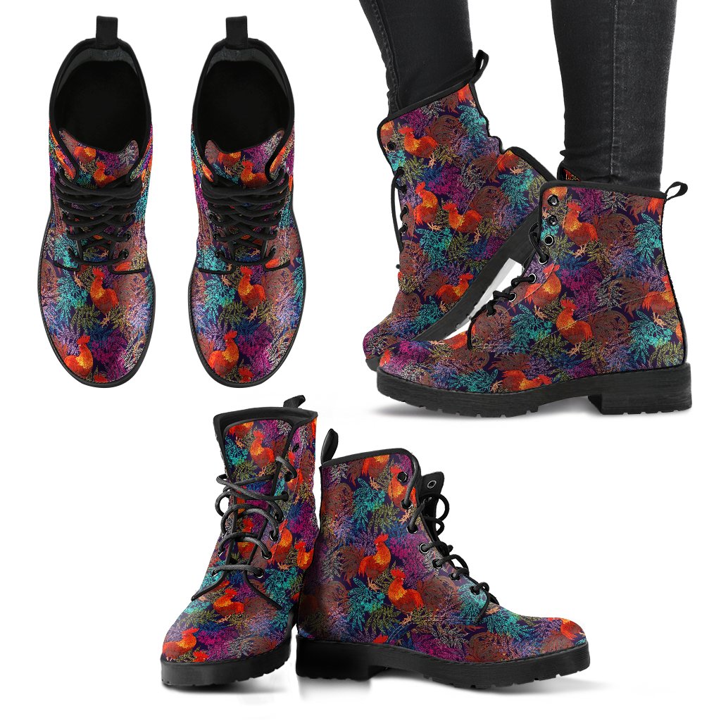 Rooster Print Style Women Leather Boots-JTAMIGO.COM