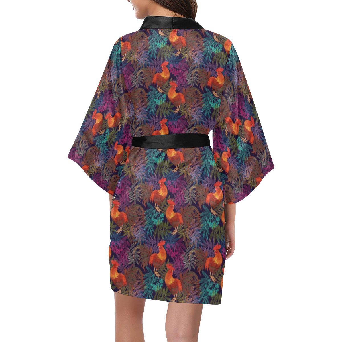 Rooster Print Style Women Short Kimono Robe
