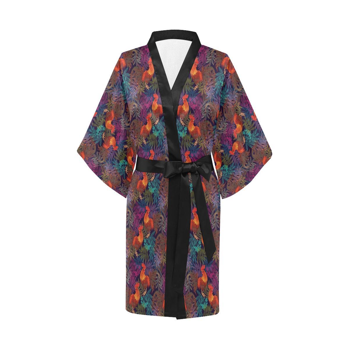 Rooster Print Style Women Short Kimono Robe