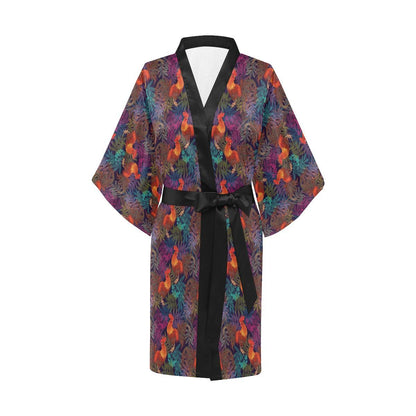 Rooster Print Style Women Short Kimono Robe