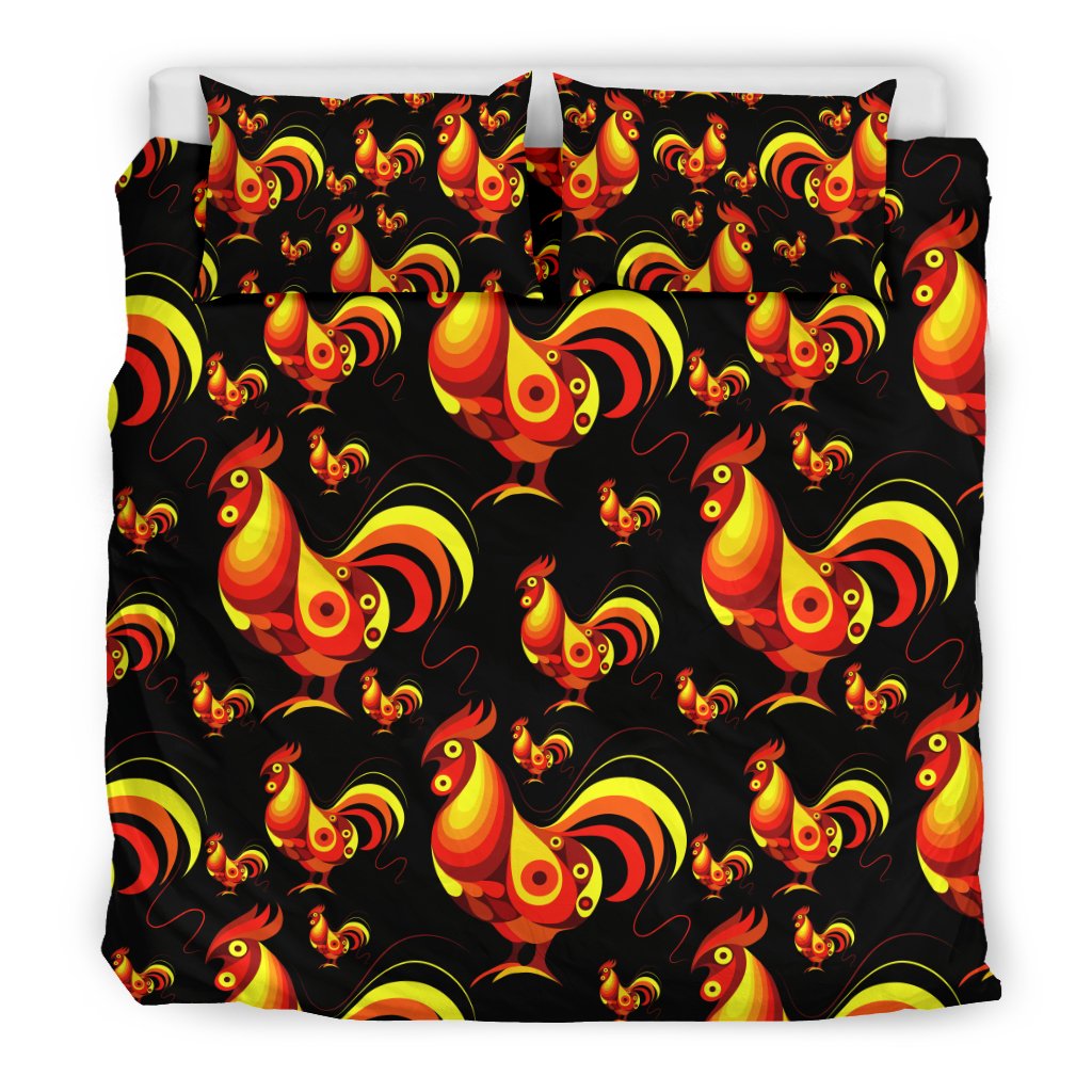 Rooster Print Themed Duvet Cover Bedding Set