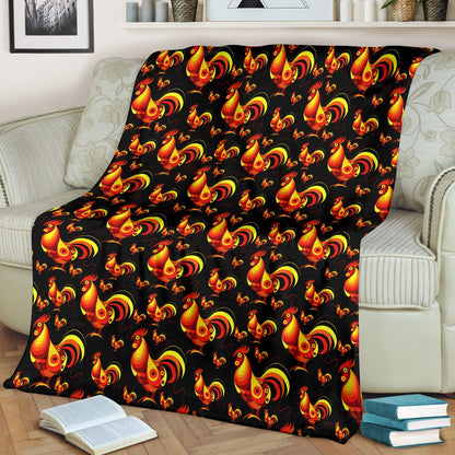 Rooster Print Themed Fleece Blanket