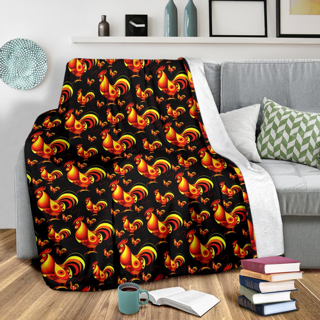 Rooster Print Themed Fleece Blanket