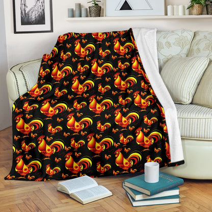 Rooster Print Themed Fleece Blanket