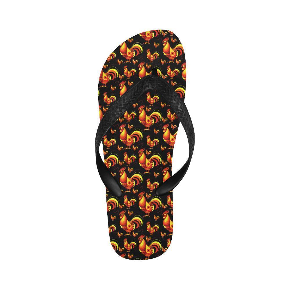 Rooster Print Themed Flip Flops-JTAMIGO.COM