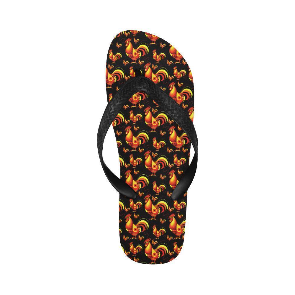Rooster Print Themed Flip Flops-JTAMIGO.COM