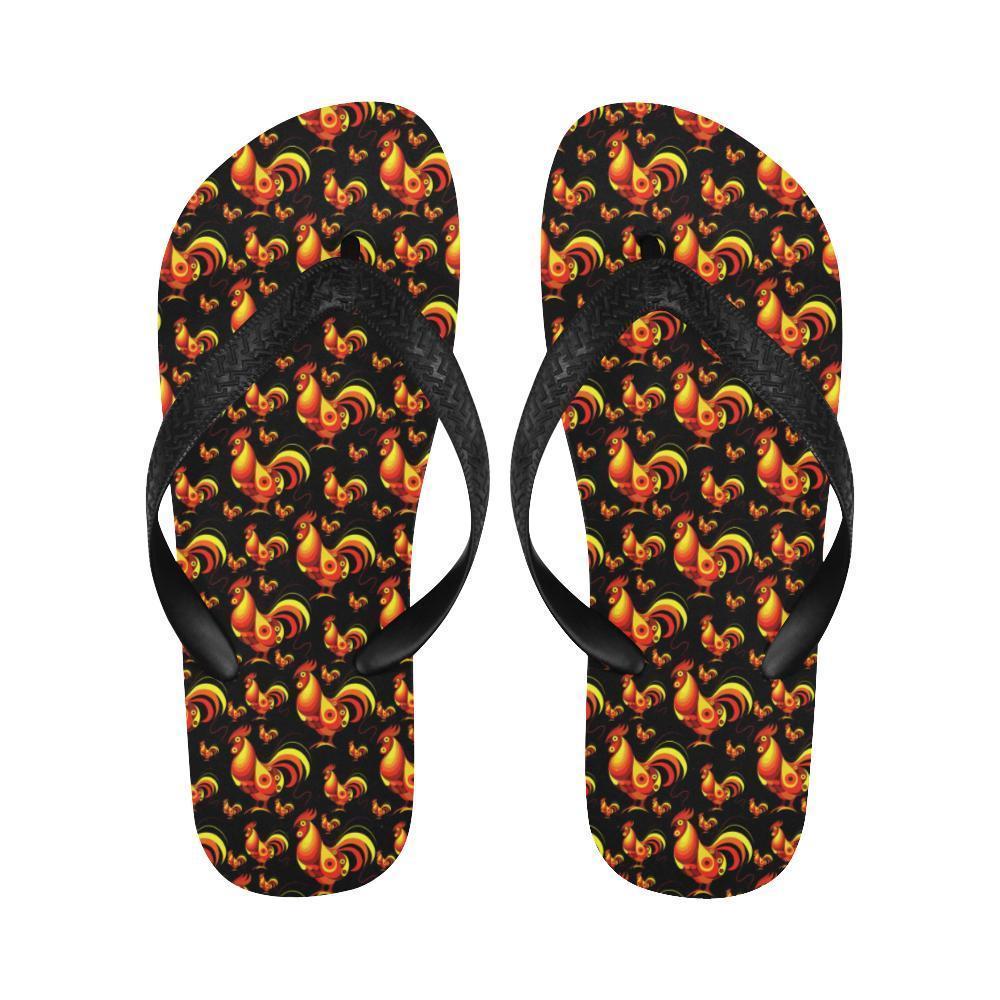 Rooster Print Themed Flip Flops-JTAMIGO.COM