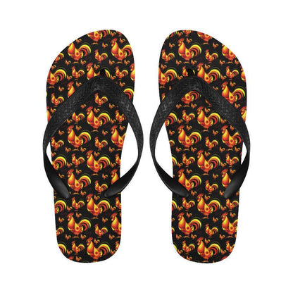Rooster Print Themed Flip Flops-JTAMIGO.COM