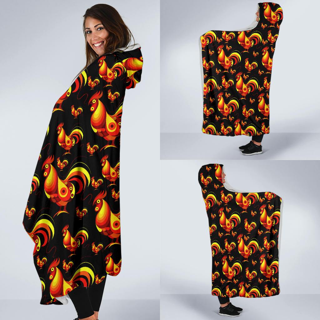 Rooster Print Themed Hooded Blanket-JTAMIGO.COM