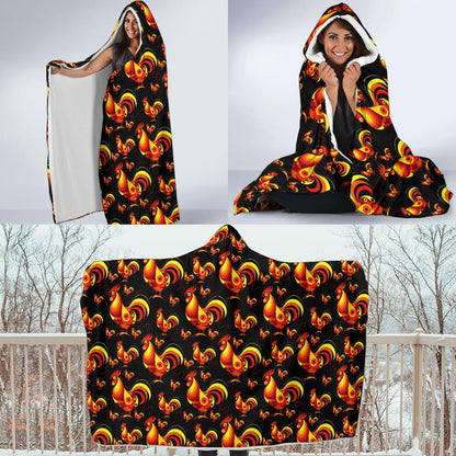 Rooster Print Themed Hooded Blanket-JTAMIGO.COM