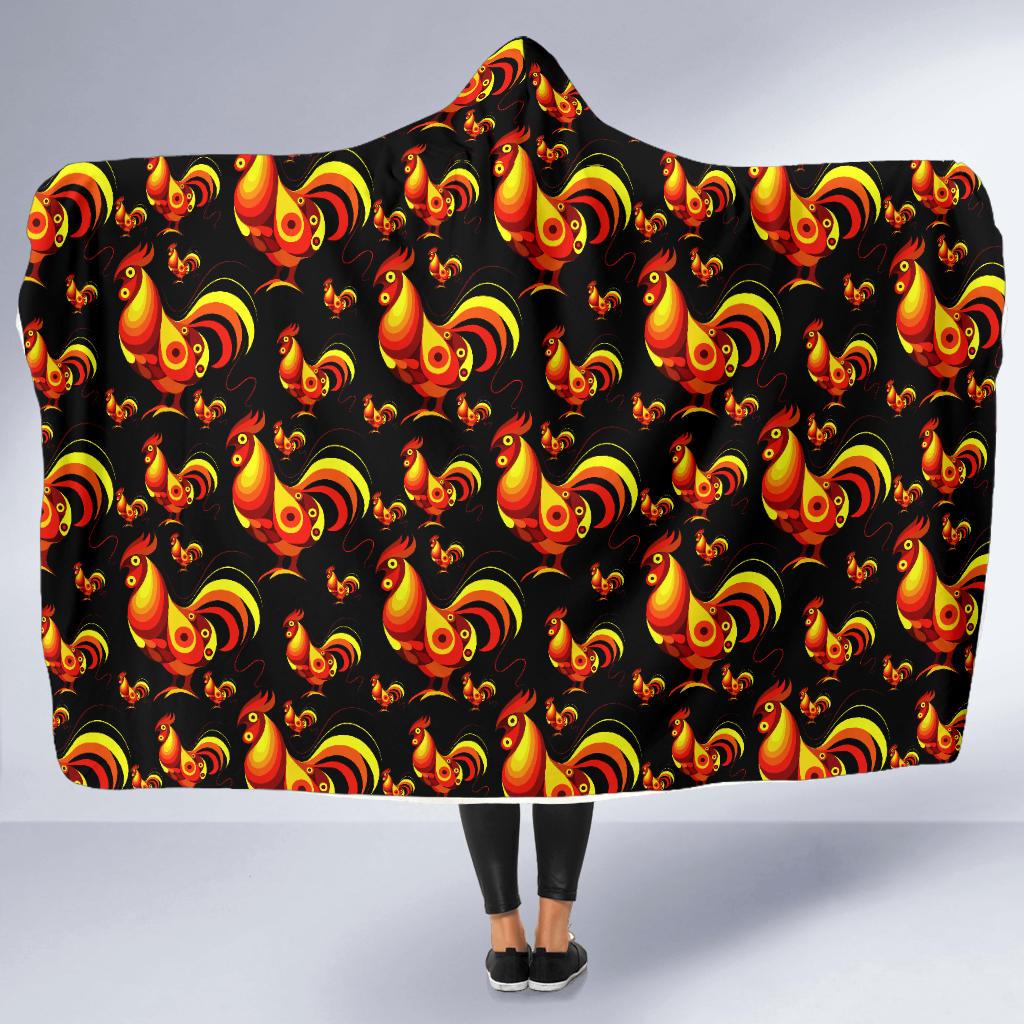 Rooster Print Themed Hooded Blanket-JTAMIGO.COM
