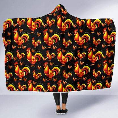 Rooster Print Themed Hooded Blanket-JTAMIGO.COM