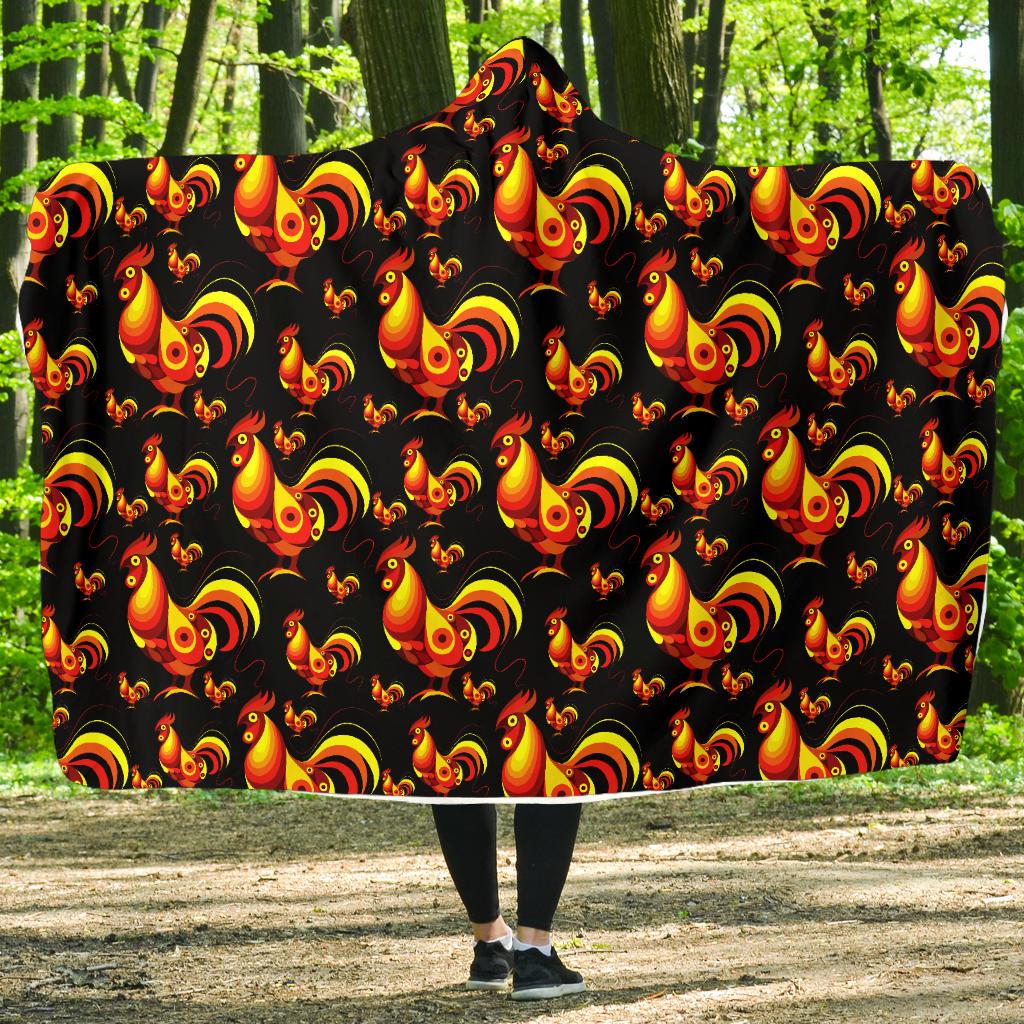Rooster Print Themed Hooded Blanket-JTAMIGO.COM
