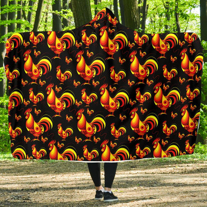 Rooster Print Themed Hooded Blanket-JTAMIGO.COM