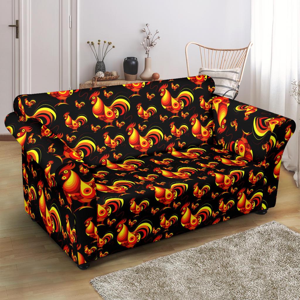 Rooster Print Themed Loveseat Slipcover-JTAMIGO.COM