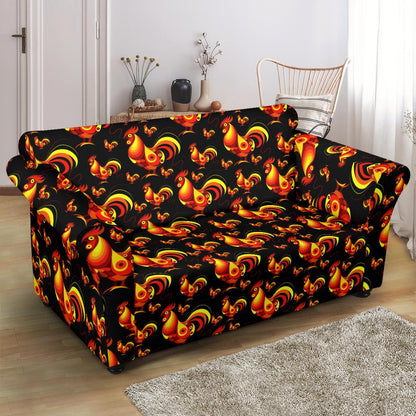 Rooster Print Themed Loveseat Slipcover-JTAMIGO.COM