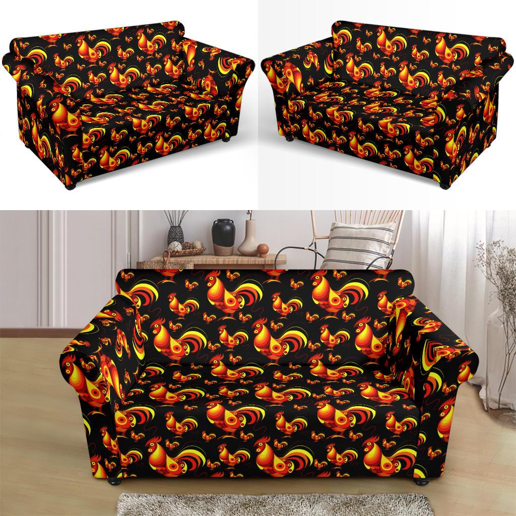 Rooster Print Themed Loveseat Slipcover-JTAMIGO.COM