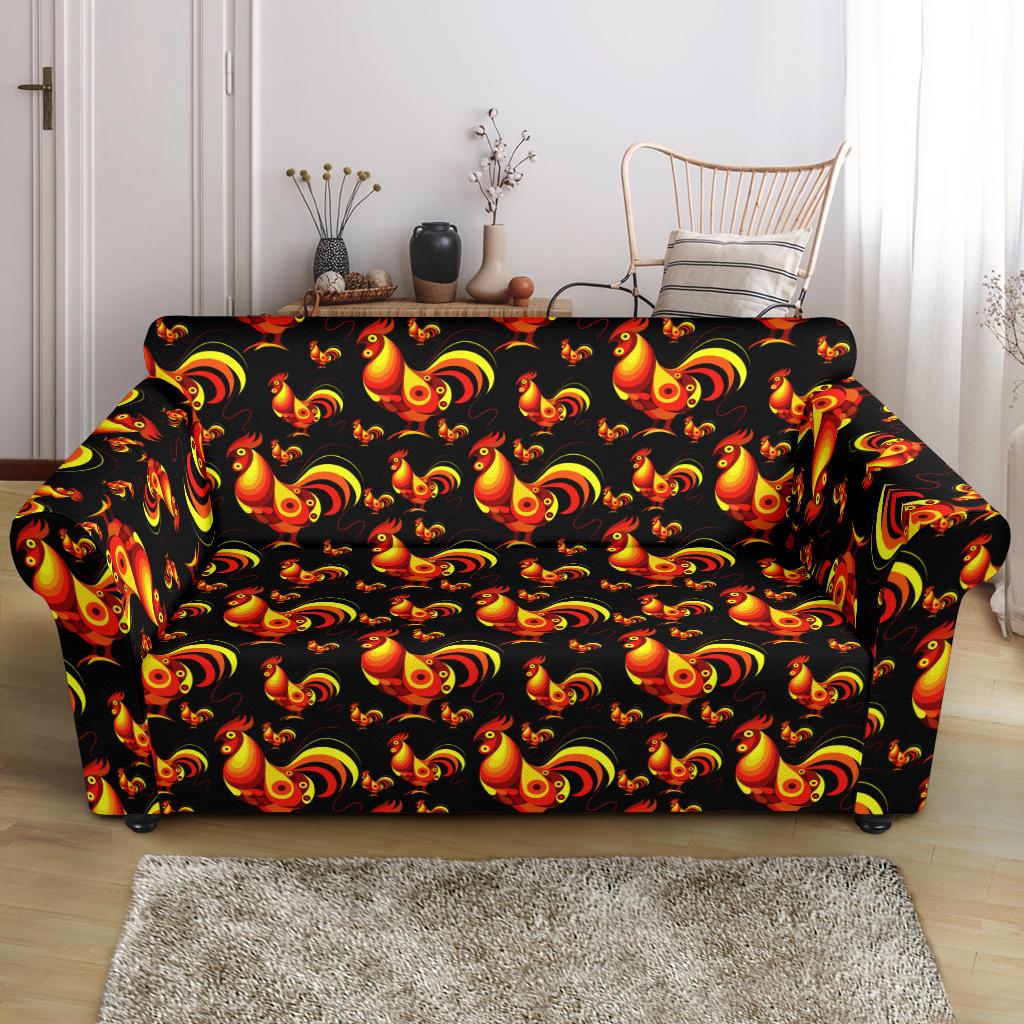Rooster Print Themed Loveseat Slipcover-JTAMIGO.COM