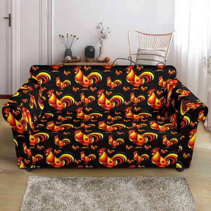 Rooster Print Themed Loveseat Slipcover-JTAMIGO.COM