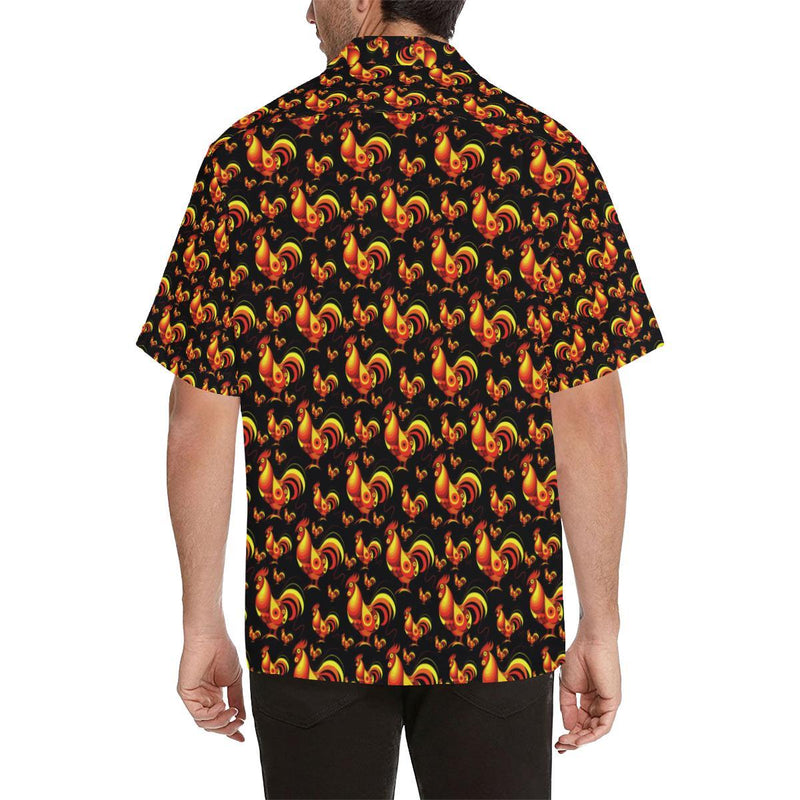 Rooster Print Themed Men Aloha Hawaiian Shirt