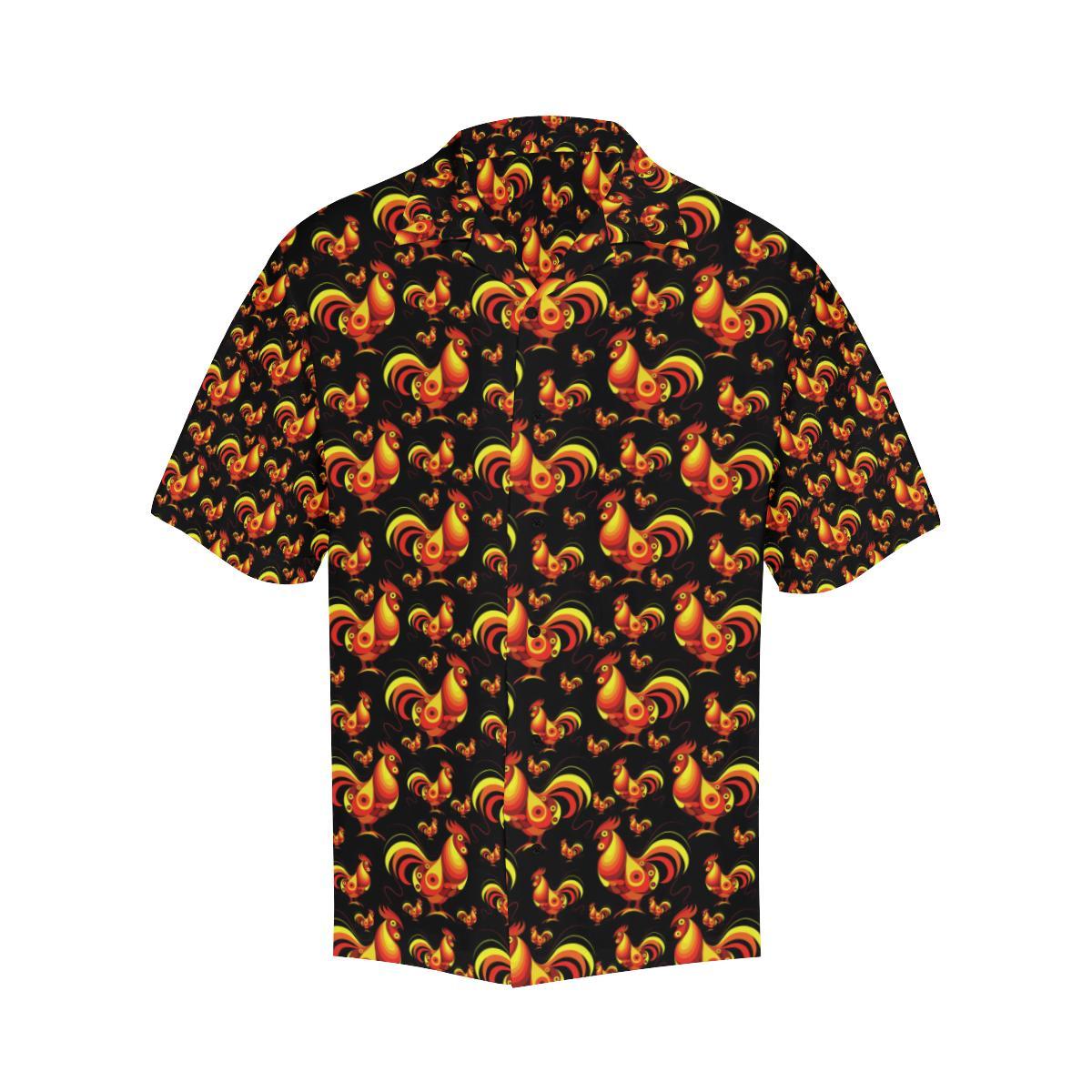 Rooster Print Themed Men Aloha Hawaiian Shirt