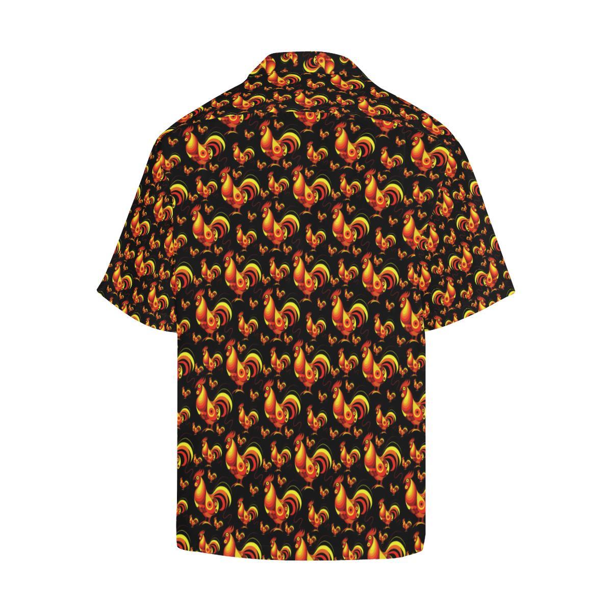 Rooster Print Themed Men Aloha Hawaiian Shirt